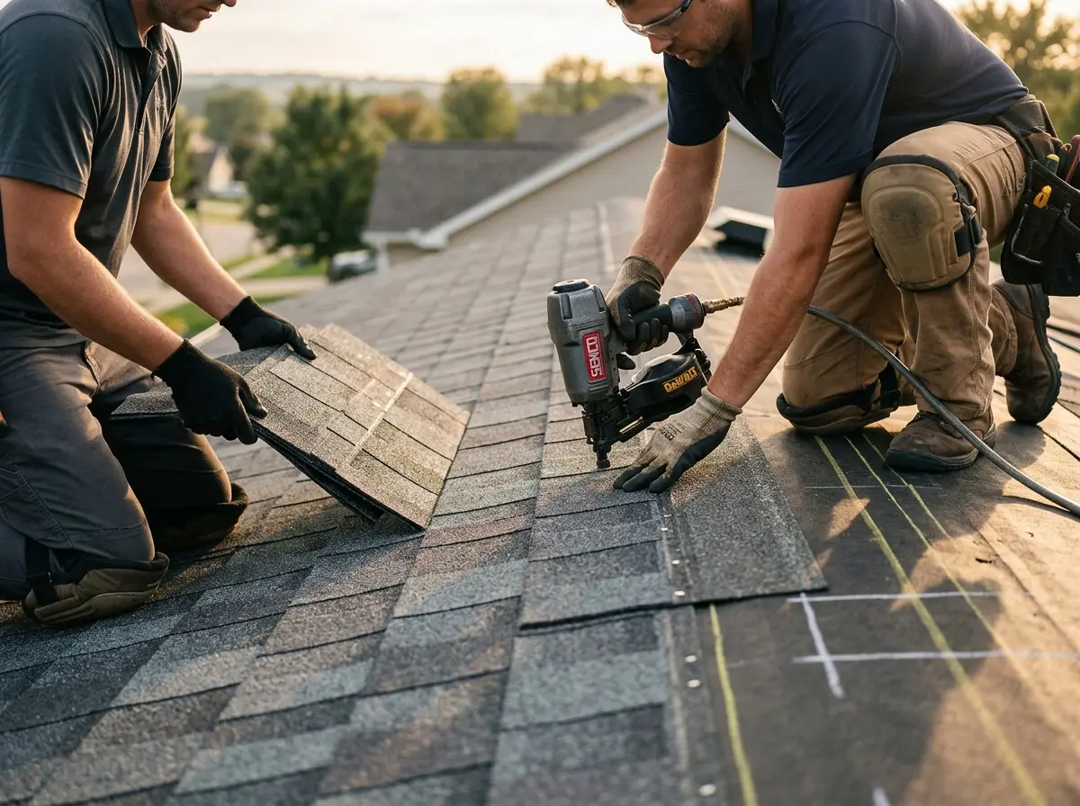 Professional roofer working on a residential roof in Florence-Graham